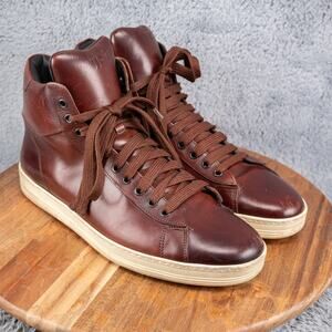 Tom Ford Brown Leather High-Top Sneakers